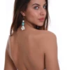 Strapless bandeau bikini top in white with a soft center gather and secure hook-and-eye back band closure.