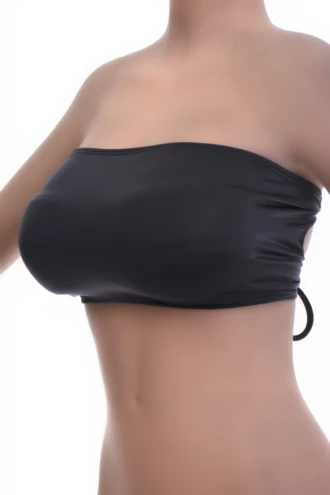 Strapless bandeau bikini top with a small side tie to adjust the fit and a light unpadded band for even tanning.