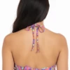 Striped ruffle bandeau bikini top with a slim halter cord that ties behind the neck and light unpadded cups.