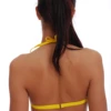 Striped triangle bikini top in polyamide with molded cups and slim halter neck ties for shape and support.