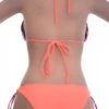 Multicolor-striped triangle bikini top with unpadded cups, slim neck ties and a tie back.