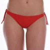 Low-front thong swim bottom with adjustable side ties and minimal tan-line-friendly back coverage.