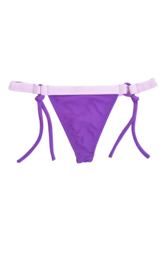 Tiara Galiano minimal string thong swim bottom in stretchy polyamide-Lycra with a soft tonal lilac look.