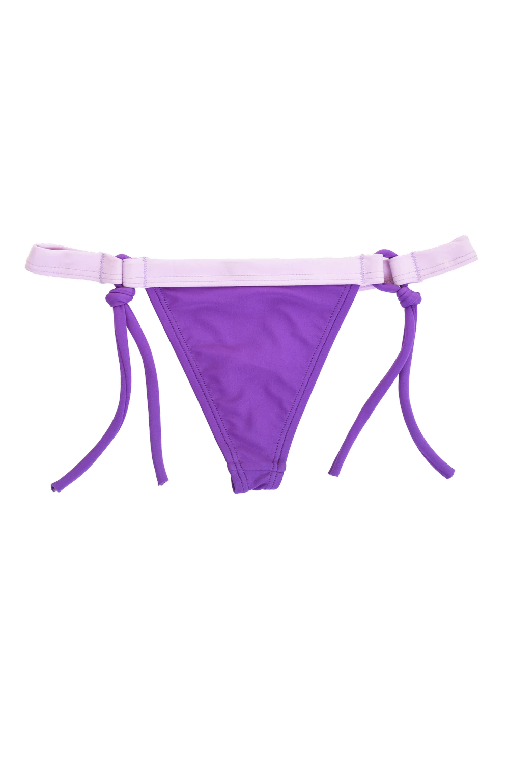 Tiara Galiano minimal string thong swim bottom in stretchy polyamide-Lycra with a soft tonal lilac look.