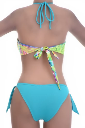 Convertible tie-dye bandeau top worn as halter or strapless with a tie back for women.