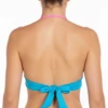 Turquoise balconette bikini top with molded push-up cups and slim straps that tie at the neck for adjustable lift.
