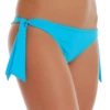 Bright turquoise Brazilian swim bottom with a V-back cut, offered in sizes S to XL, light and quick to dry by the water.