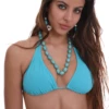 Classic string triangle bikini top in vivid pool-blue, light and quick-drying for sunbathing and easy swims.