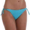 Solid turquoise tie-side bikini bottom with a moderate front, easy to pair with white or a print for summer.
