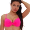 Underwire bikini top in polyamide with a hook-and-eye back and a soft center gather, quick-drying for the water.