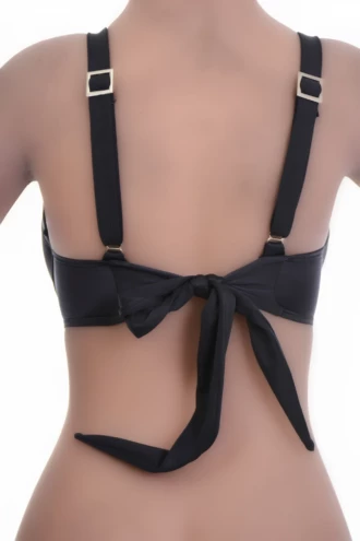 Underwire bikini top in polyamide with a tie-back band and adjustable straps, offered across C and D cups.