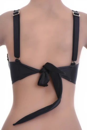 Underwire bikini top in polyamide with a tie-back band, offered from B through E cups for a wide range of frames.
