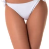 White bikini bottom with wide bow side ties, a moderate front and cheeky back in quick-drying swim fabric.