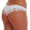 White Brazilian bikini bottom with a V-shaped back and lower rear coverage in light polyamide-Lycra.