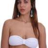 White convertible bandeau bikini top in polyamide with a thin halter strap that ties at the neck for lift.