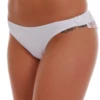 Crisp white pull-on Brazilian-cut bottom with nothing to tie, stretchy quick-drying swim fabric.