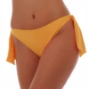 Women's apricot bow-tie bikini bottom with wide bows at each hip, moderate front and cheeky back, light swim fabric.