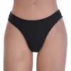 Women's black mid-rise Brazilian bikini bottom with a V-shaped back and moderate front coverage in light polyamide-Lycra.