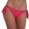 Raspberry pink bikini bottom with wide ties knotted into a bow at each hip and a cheeky back.