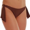 Womens brown Brazilian tie-side bikini bottom with a V-shaped back and bow ties at each hip, light polyamide-Lycra.