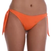 Women's orange cheeky Brazilian bikini bottom with a V-shaped cut and slim bow ties at each hip in light Italian fabric.