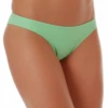 Women's reseda green Brazilian-cut bikini bottom with a V-shaped back and low-rise front, pull-on fit in light fabric.
