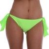 Women's signal green bikini bottom with bold side bows at each hip, moderate front and cheeky back in light fabric.