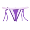 Violet string tie-side thong swim bottom with a contrast lilac waistband and thin knot-tie straps.