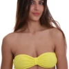 Yellow convertible bandeau bikini top in polyamide with a thin halter strap that ties at the neck for lift.